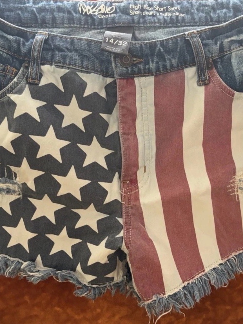 Mossimo Supply Co. High-Rise American Flag Jean Cutoff Shorts - Blue/Red/White